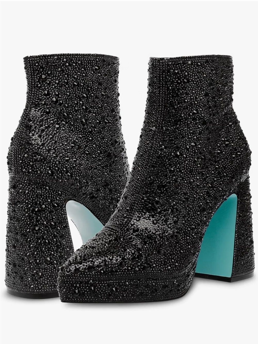 Betsey Johnson Black Crystal Embellished Block Heel Booties